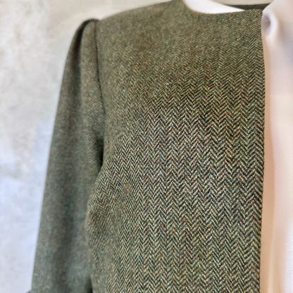 the brett coat in deep sage green lambswool herringbone tweed image 8