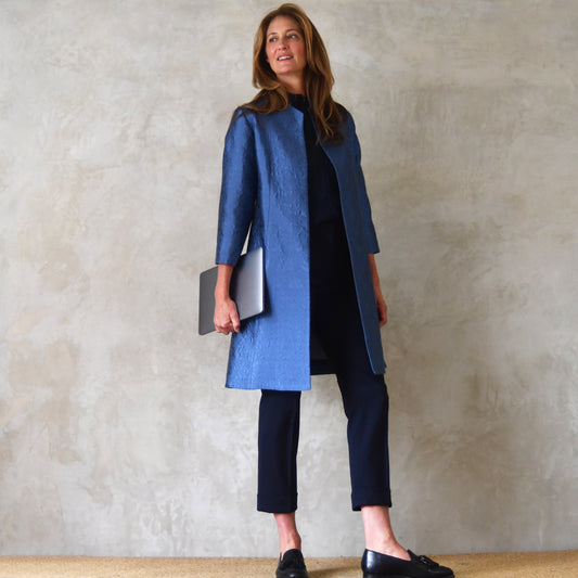 the ganz coat in blue flower brocade image 0