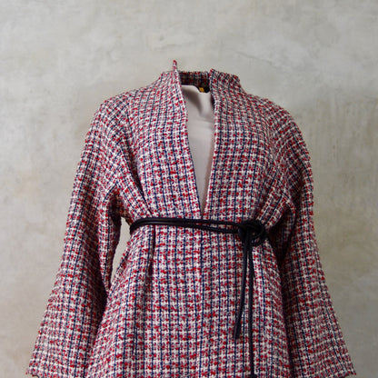 the long frink in red, ecru and navy wool boucle image 8