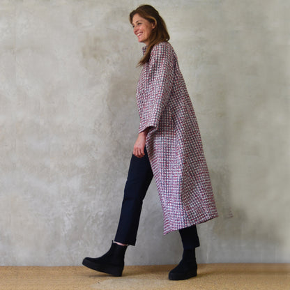 the long frink in red, ecru and navy wool boucle image 12