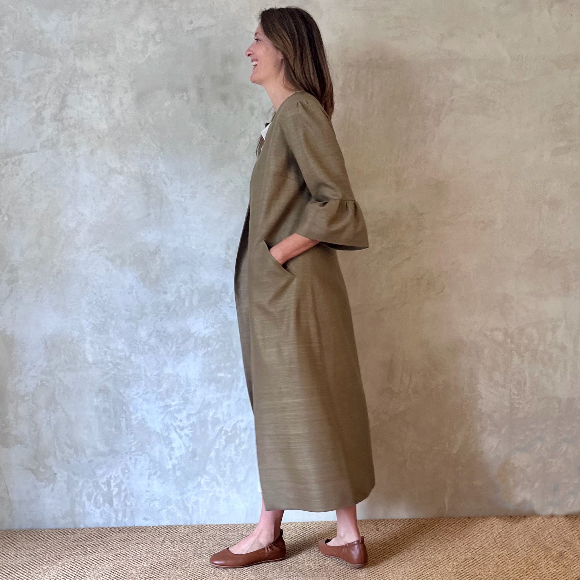 khaki silk matka brett coat image 9