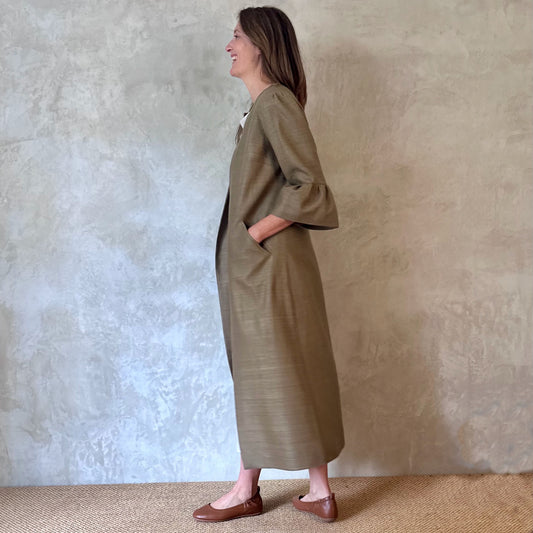 khaki silk matka brett coat image 9