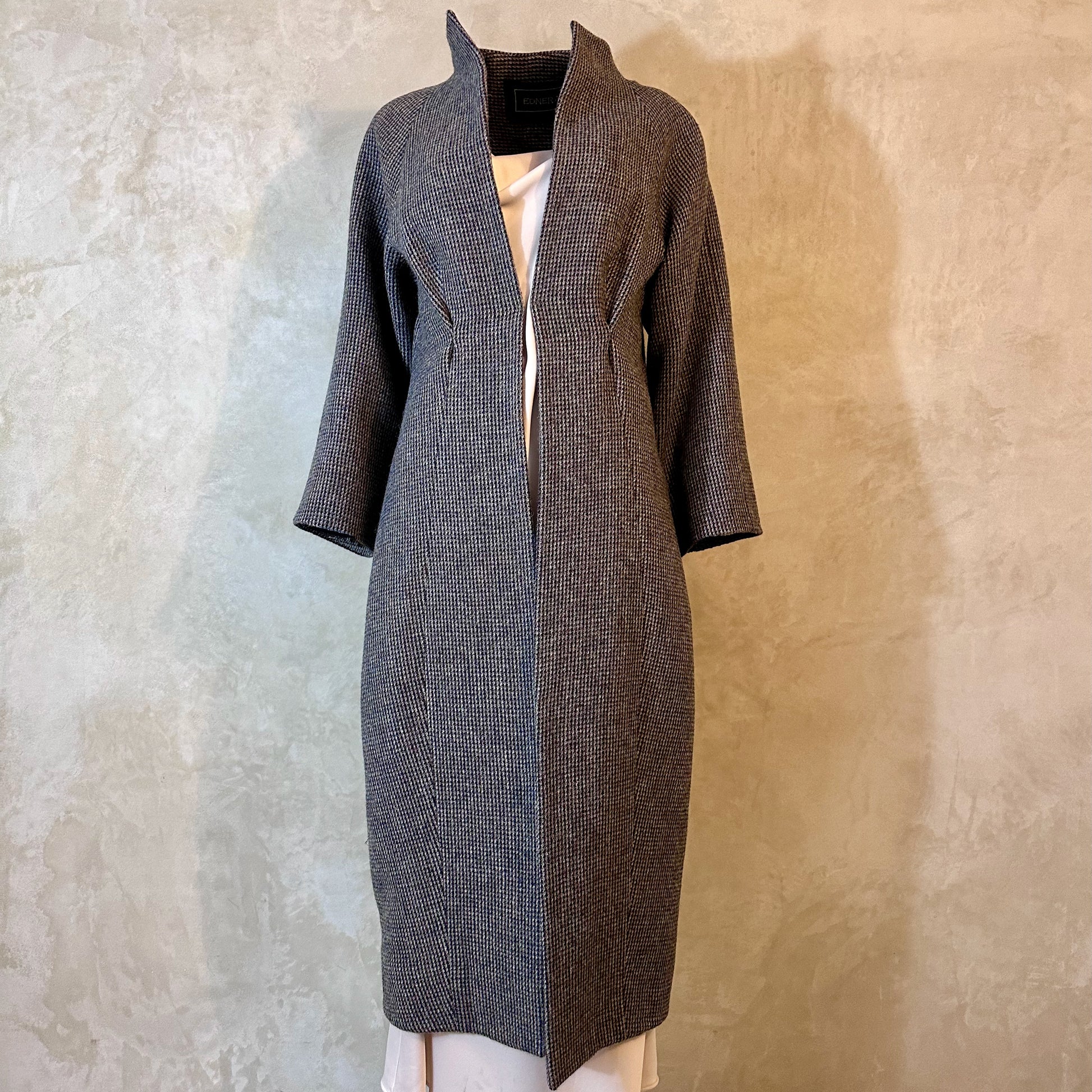 the long frink in small blue check lovat tweed image 8