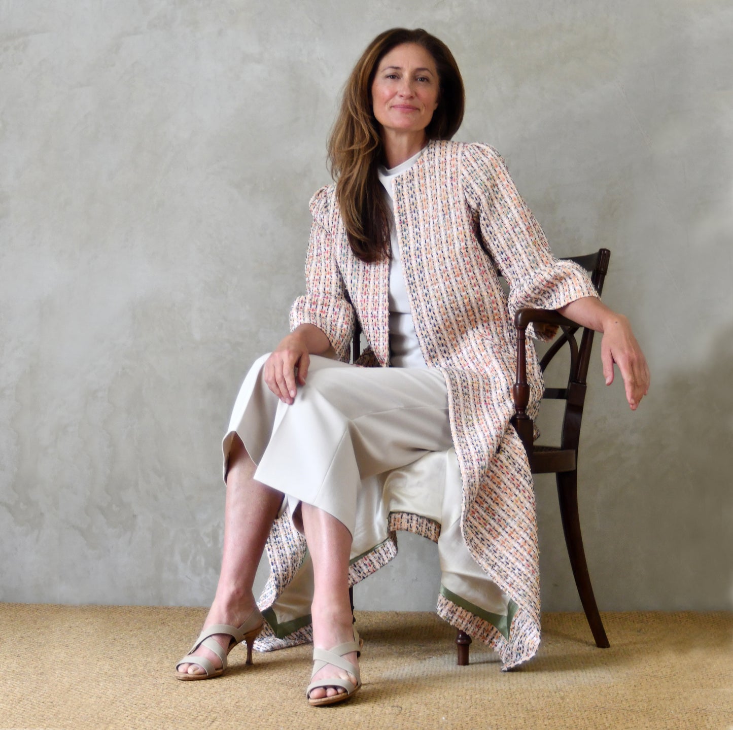 the brett coat in pale multicoloured boucle image 0