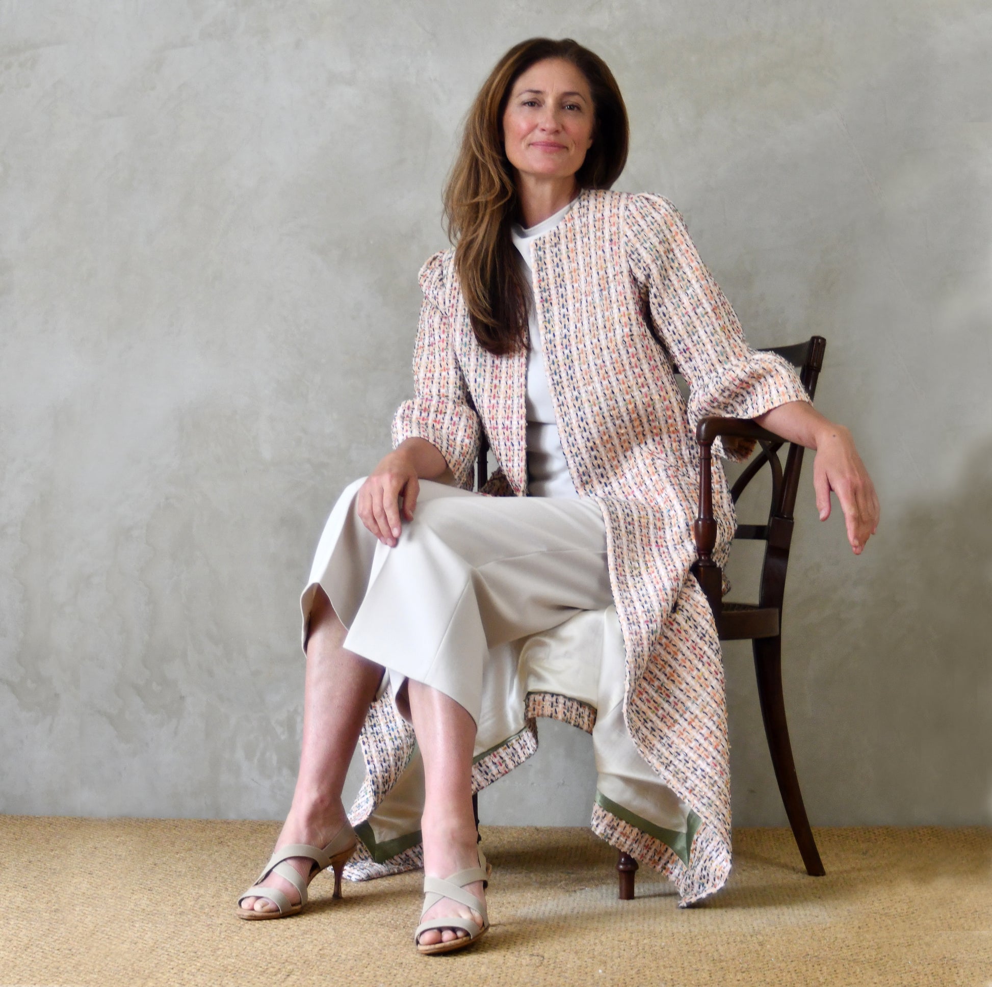 the brett coat in pale multicoloured boucle image 0