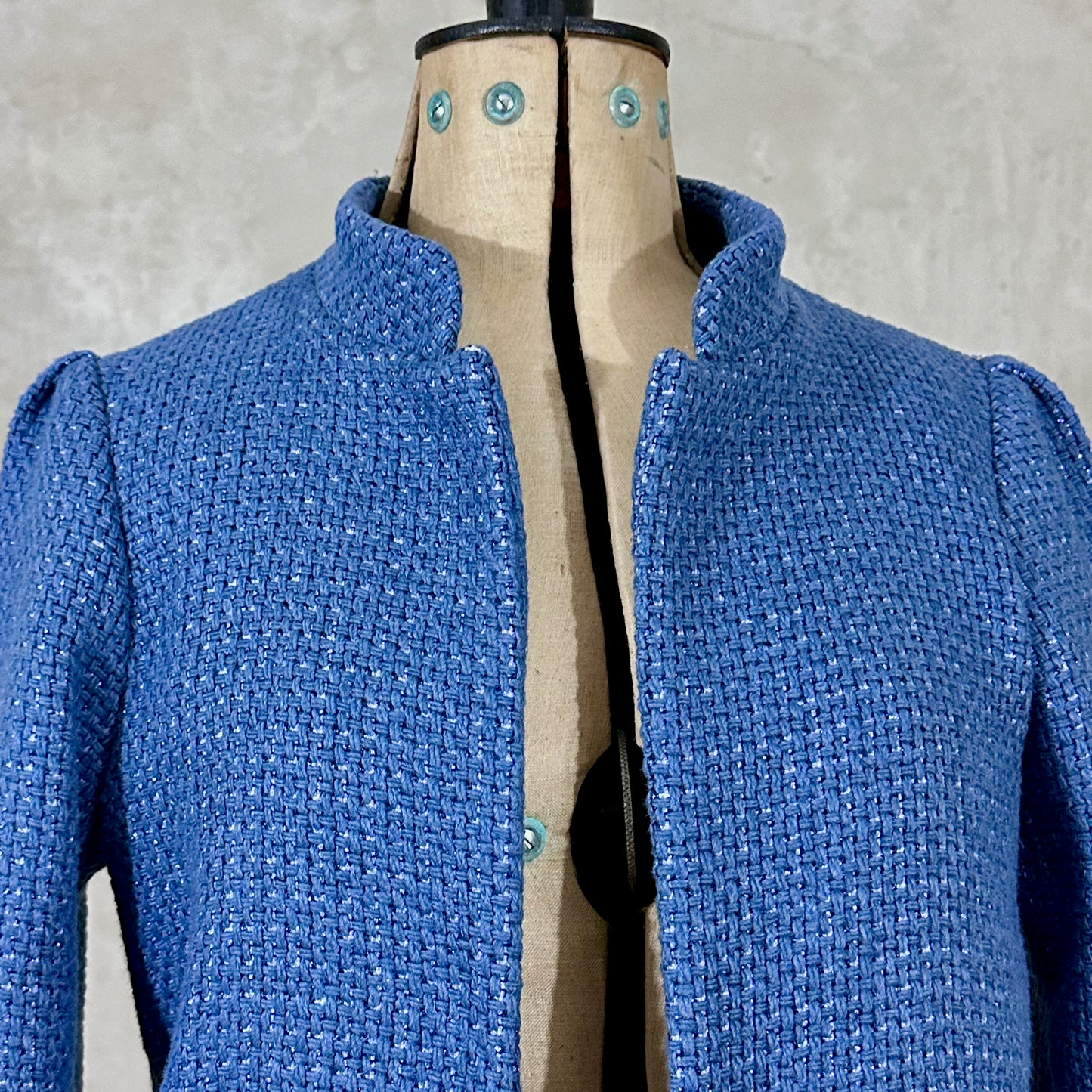 the nicholson coat in iridescent blue metallic bouclé image 6