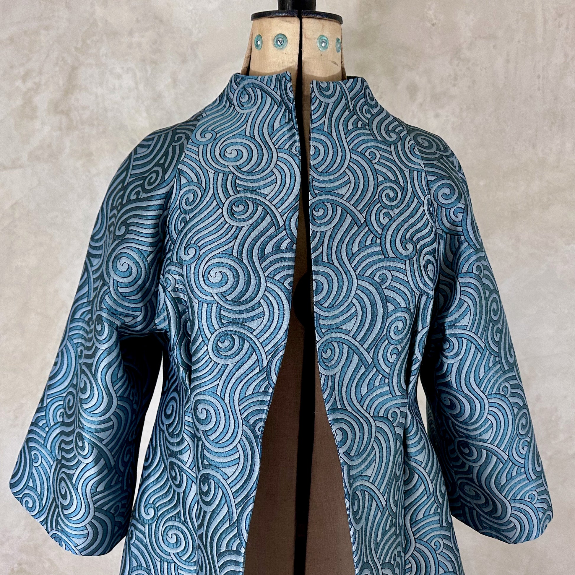 the frink coat in a teal swirl silk-mix brocade image 5