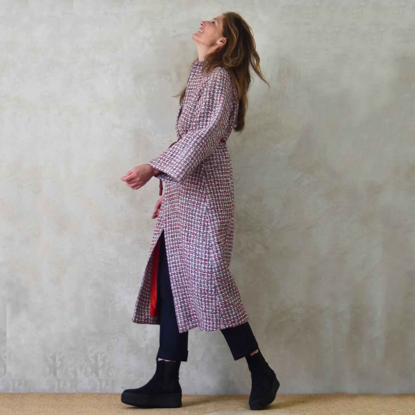 the long frink in red, ecru and navy wool boucle image 4