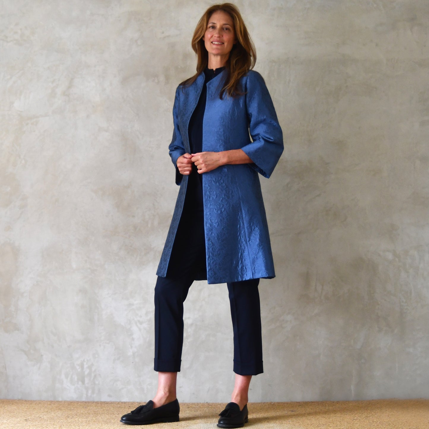 the ganz coat in blue flower brocade image 4