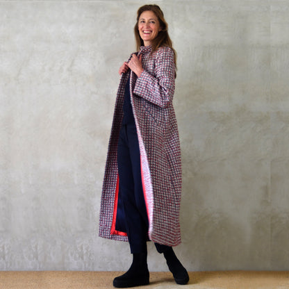 the bell coat in red, ecru and navy wool boucle image 6
