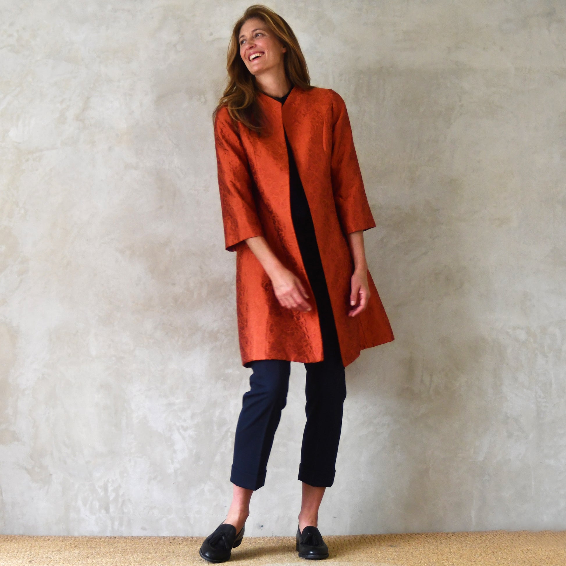 the ganz coat in orange flower brocade image 1