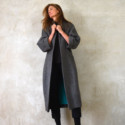 the long frink in small blue check lovat tweed image 0