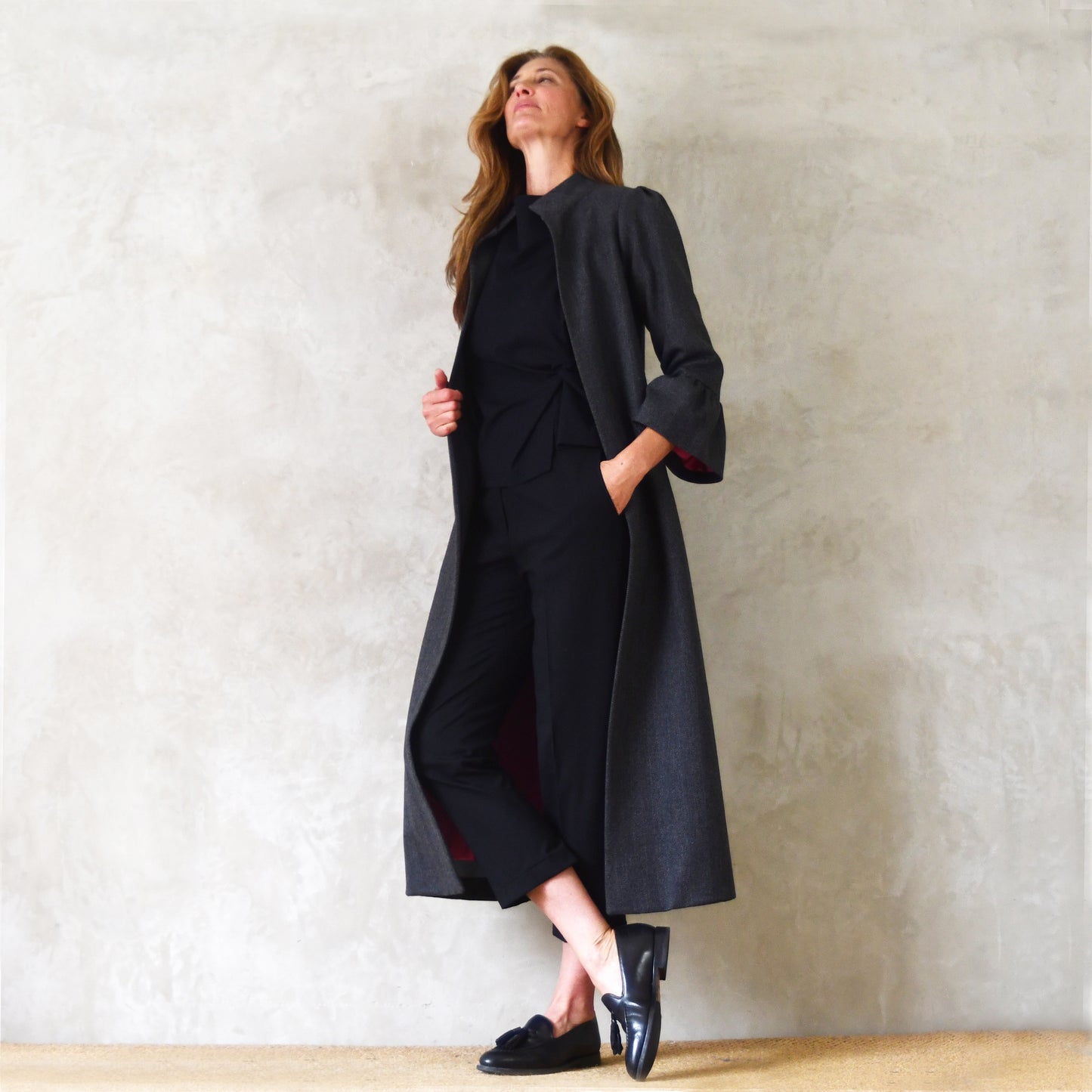 the delany coat in charcoal cashmere-lambswool herringbone flannel image 1