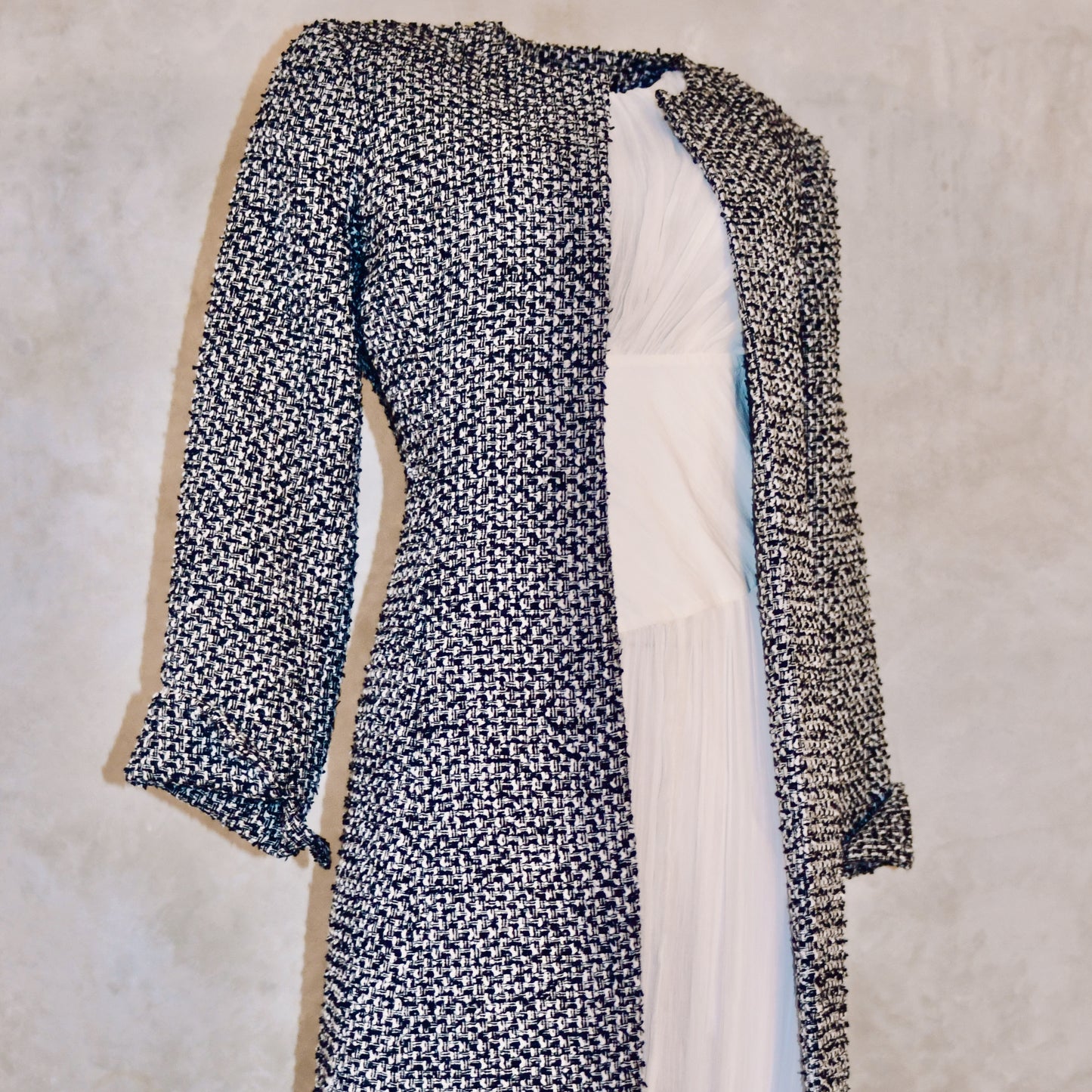 Black and White Boucle Hourglass Coat - Detail View