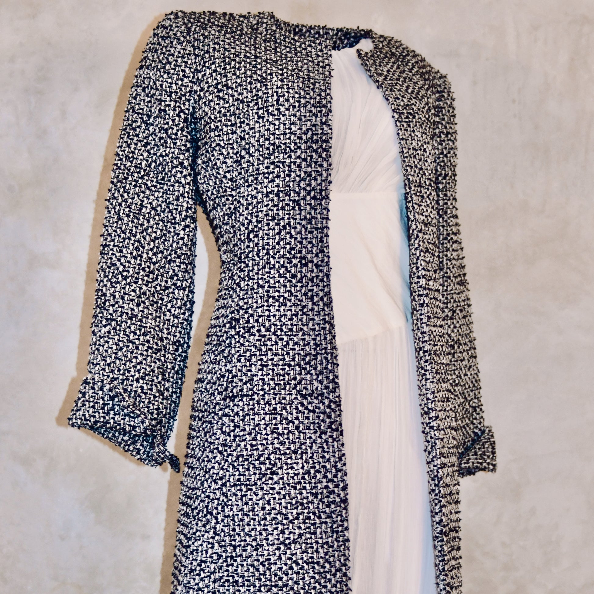 Black and White Boucle Hourglass Coat - Detail View