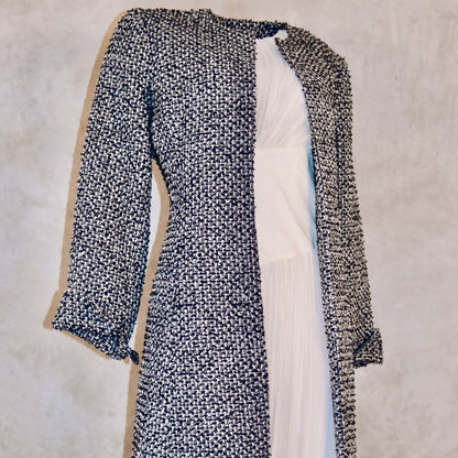 Black and White Boucle Hourglass Coat - Detail View
