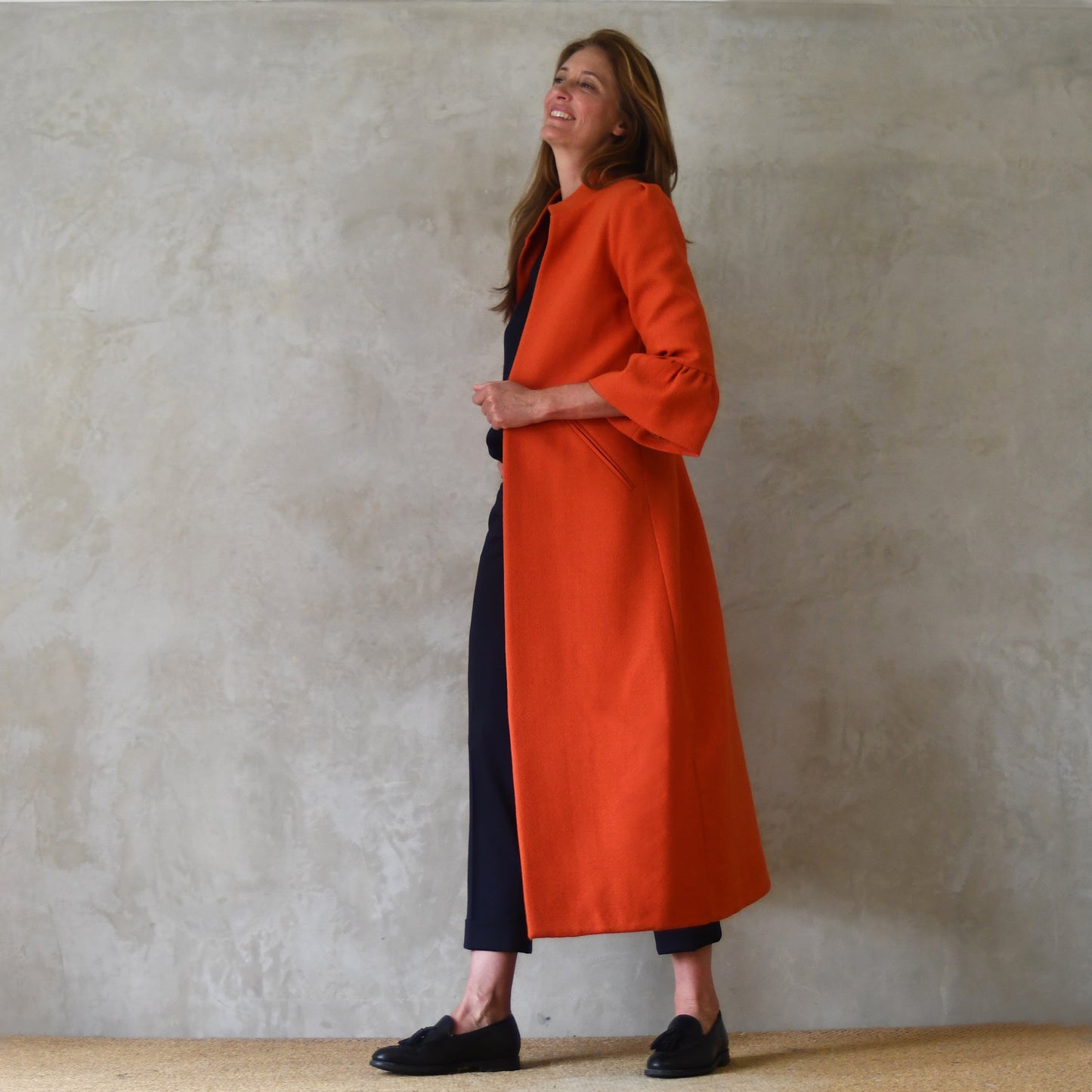 the delany coat in burnt orange wool crepe image 7