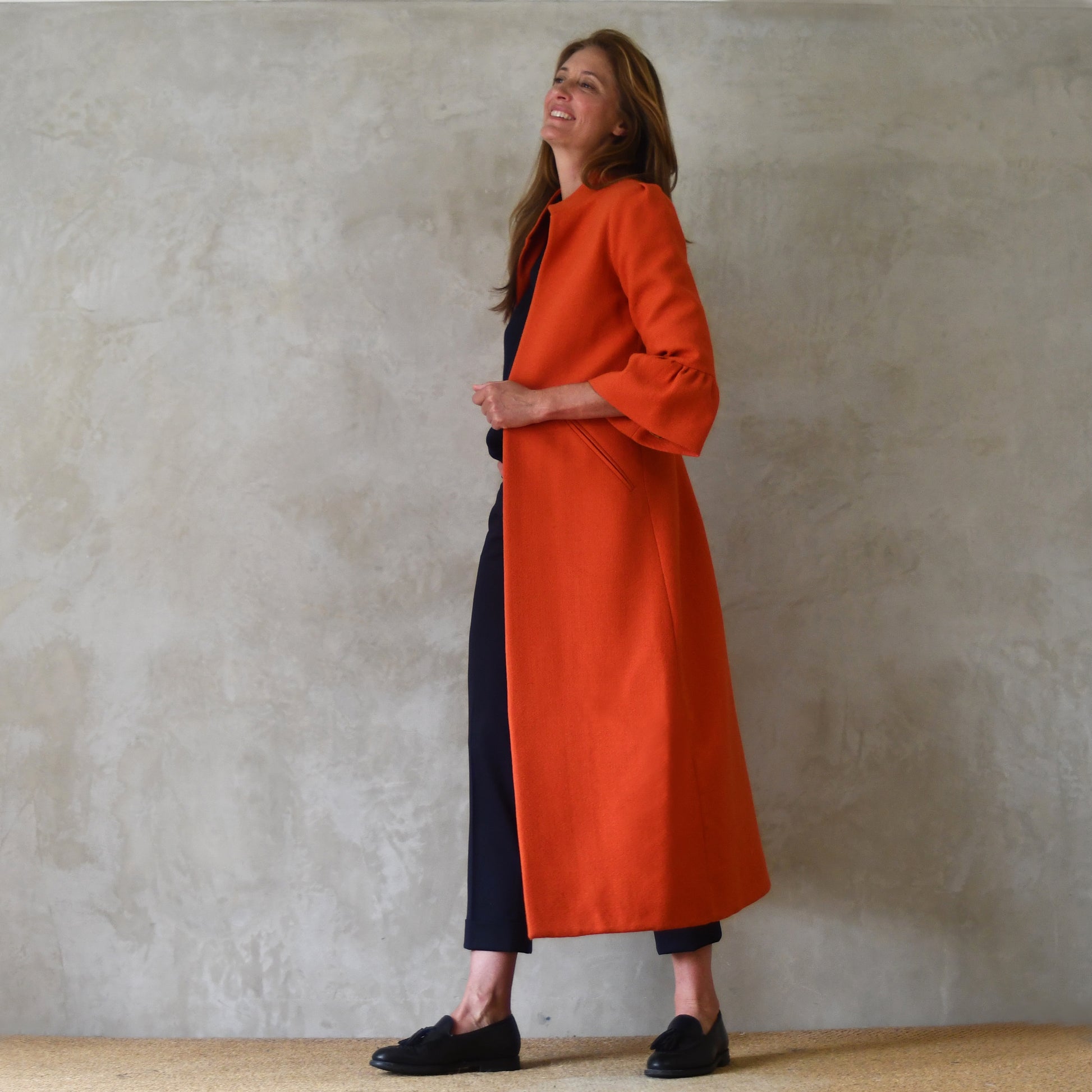 the delany coat in burnt orange wool crepe image 7