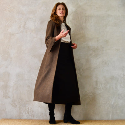 the delany coat in brown cashmere-lambswool herringbone flannel image 1