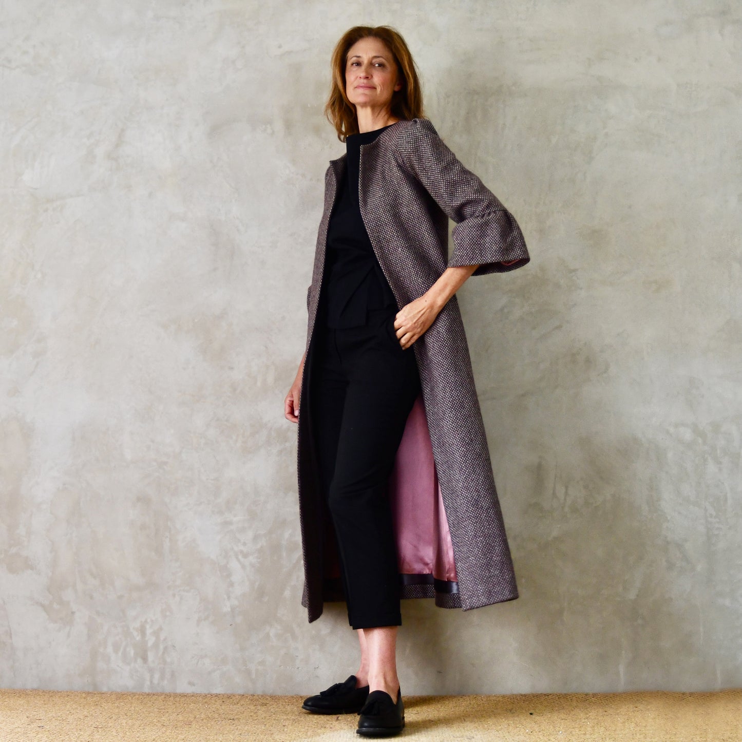 the delany coat in pink-grey tiger eye tweed image 2