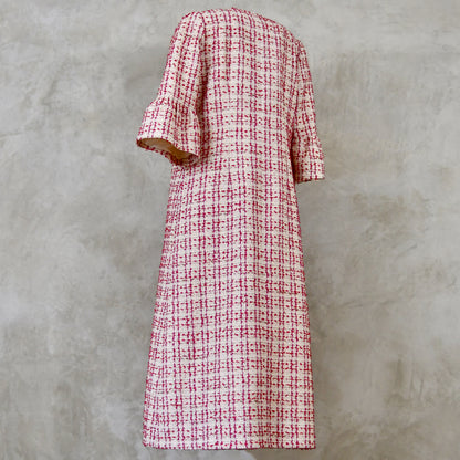the brett coat in cream, red, pink and gold boucle image 9