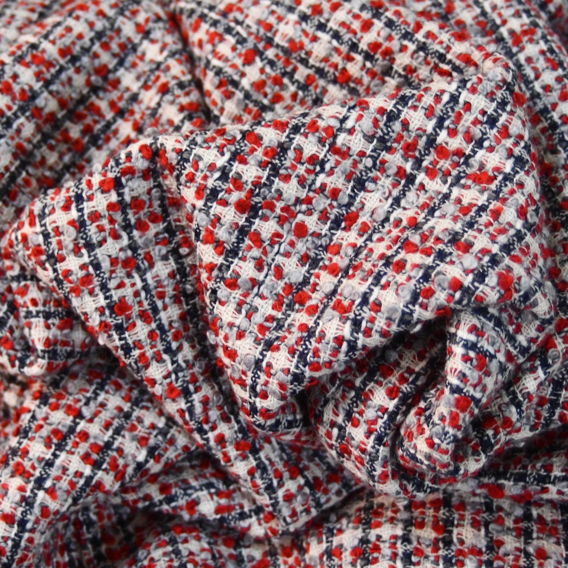 the long frink in red, ecru and navy wool boucle image 9