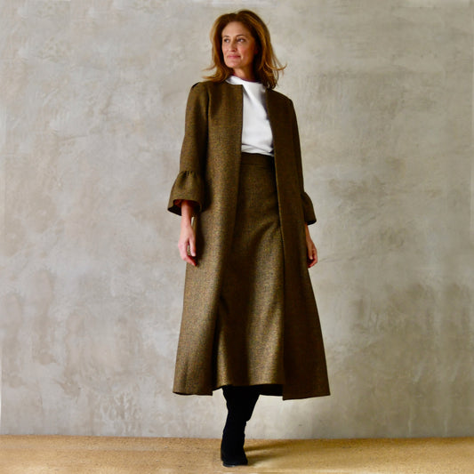 the delany coat in green-orange tiger eye tweed image 1