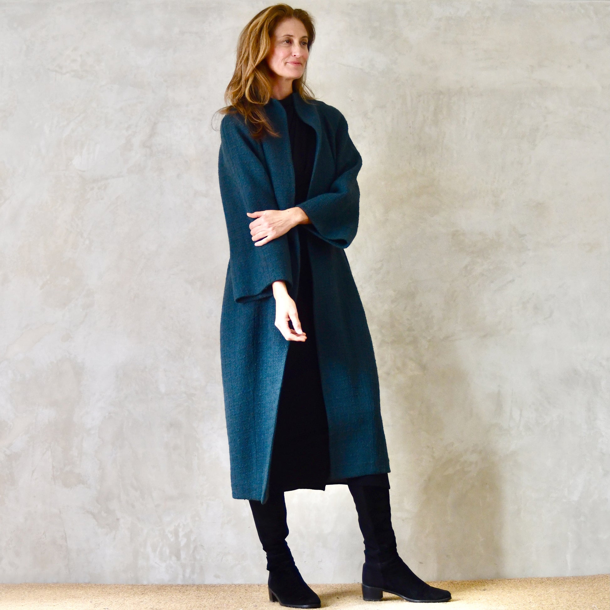 the long frink in bottle green wool boucle image 2