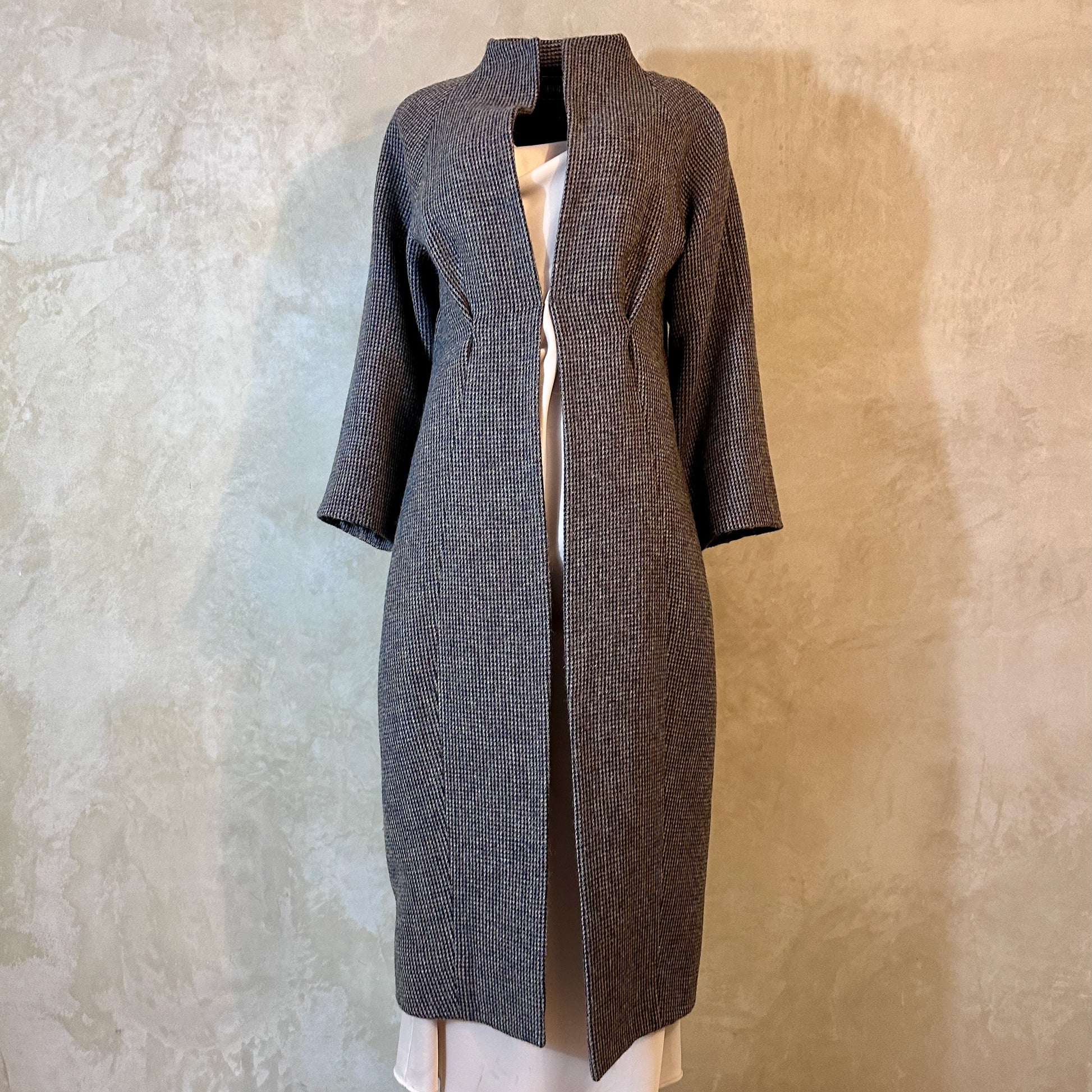 the long frink in small blue check lovat tweed image 3