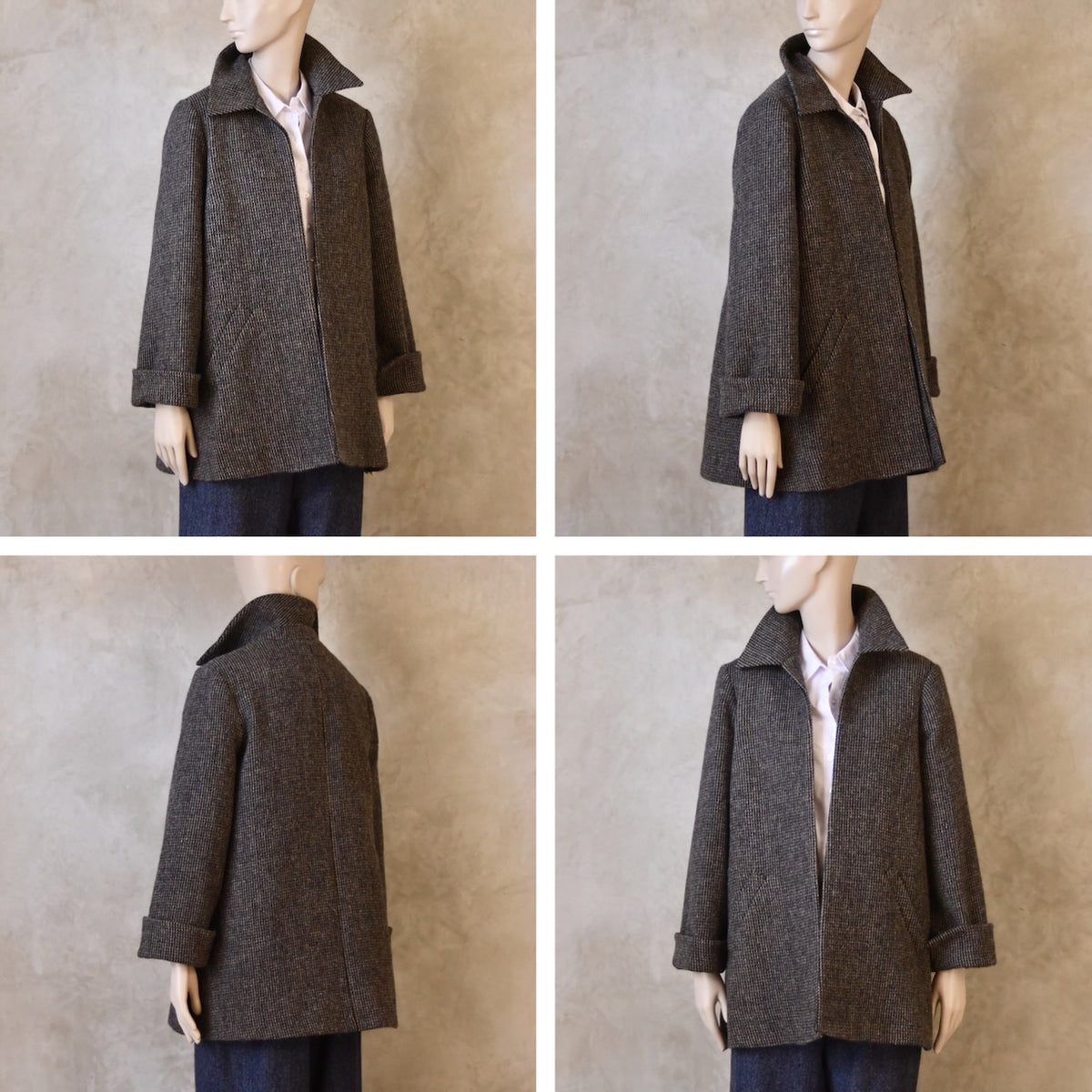 Swing Jacket in Warm Blue Check Lovat Tweed