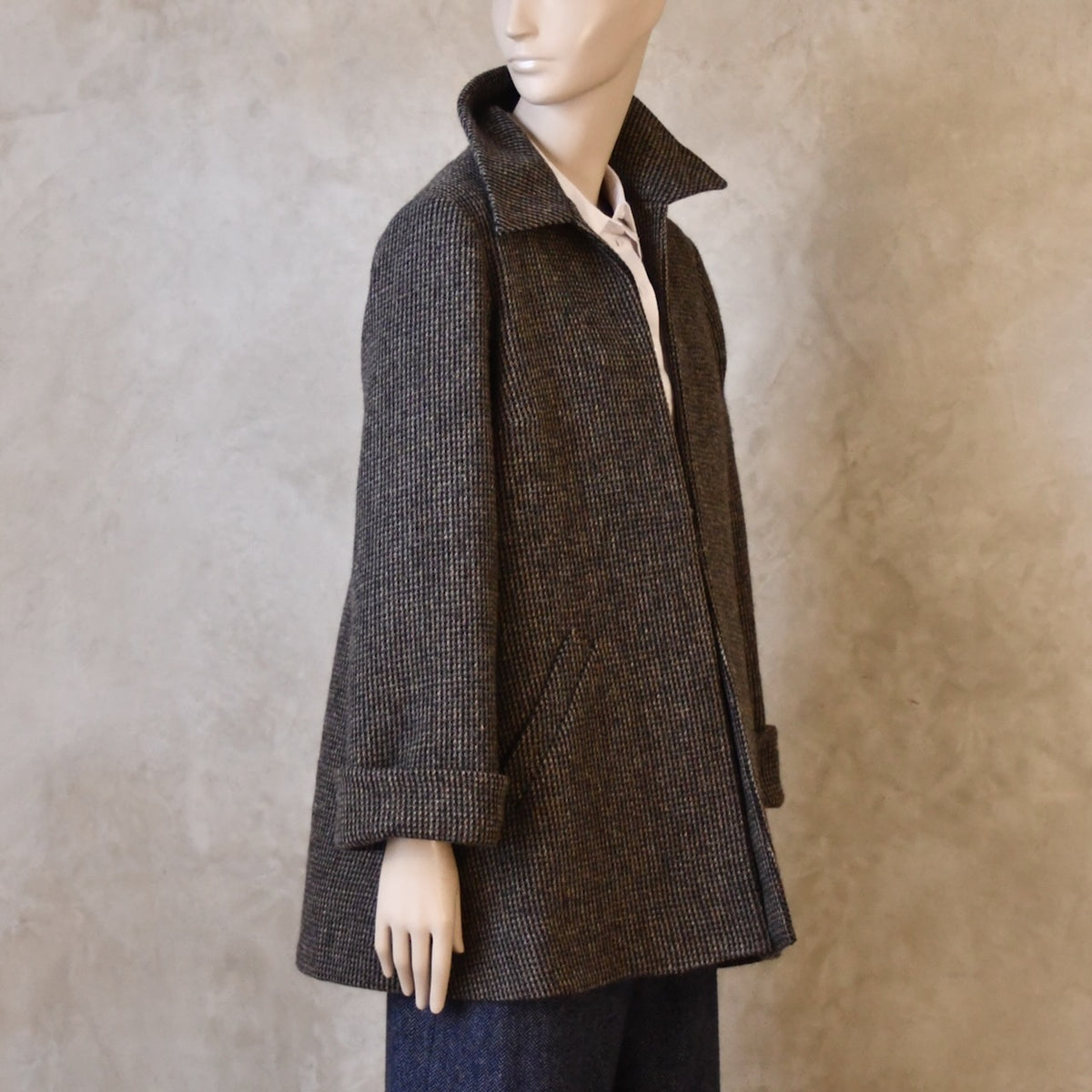 Swing Jacket in Warm Blue Check Lovat Tweed