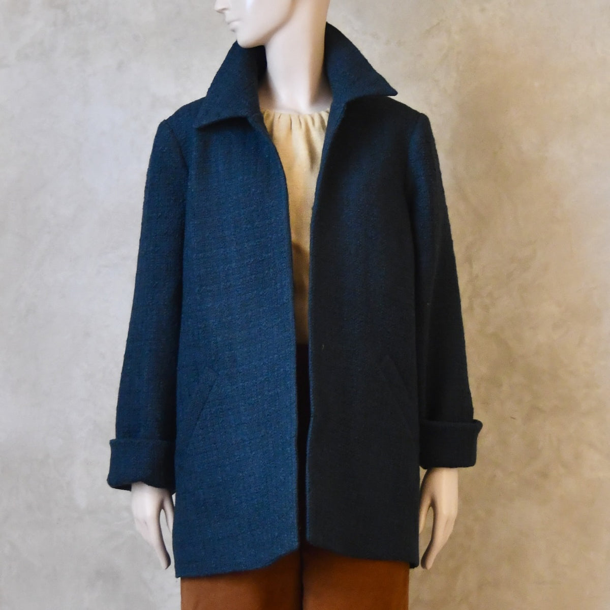 Chaqueta Swing de Mezcla de Lana Bouclé Naranja Quemado