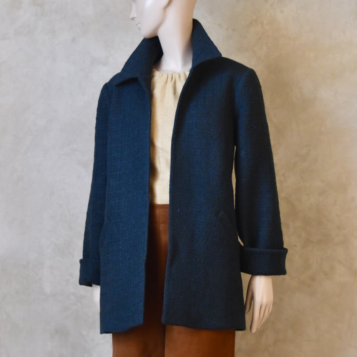 Chaqueta Swing de Mezcla de Lana Bouclé Naranja Quemado