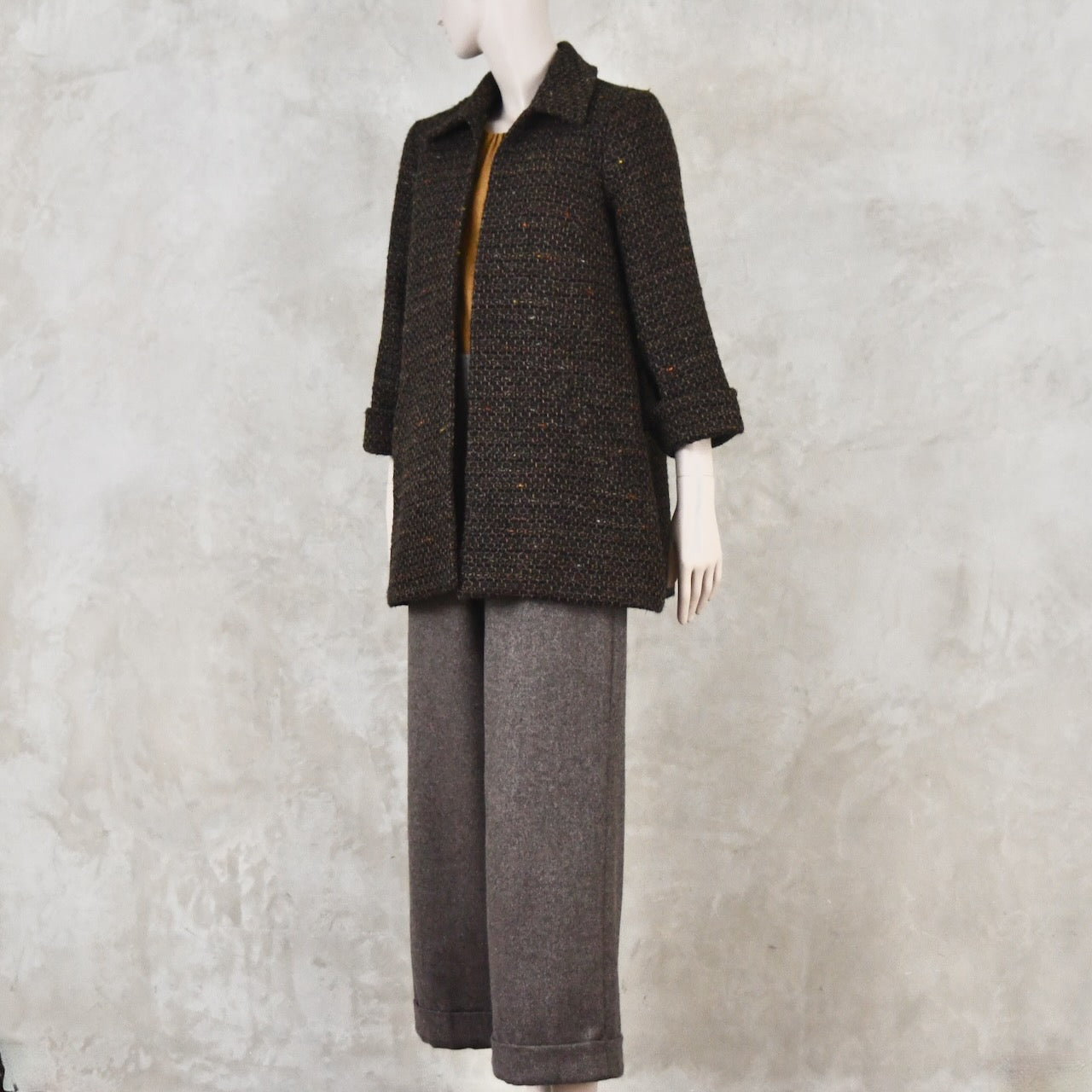 Swing Jacket in Brown Patterned Linton Tweeds Boucle