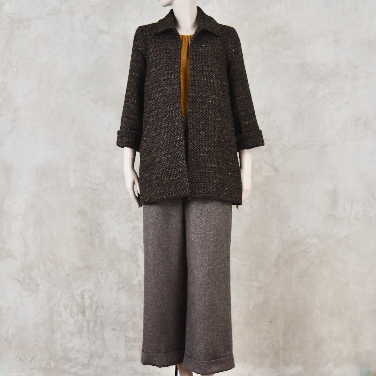 Swing Jacket in Brown Patterned Linton Tweeds Boucle