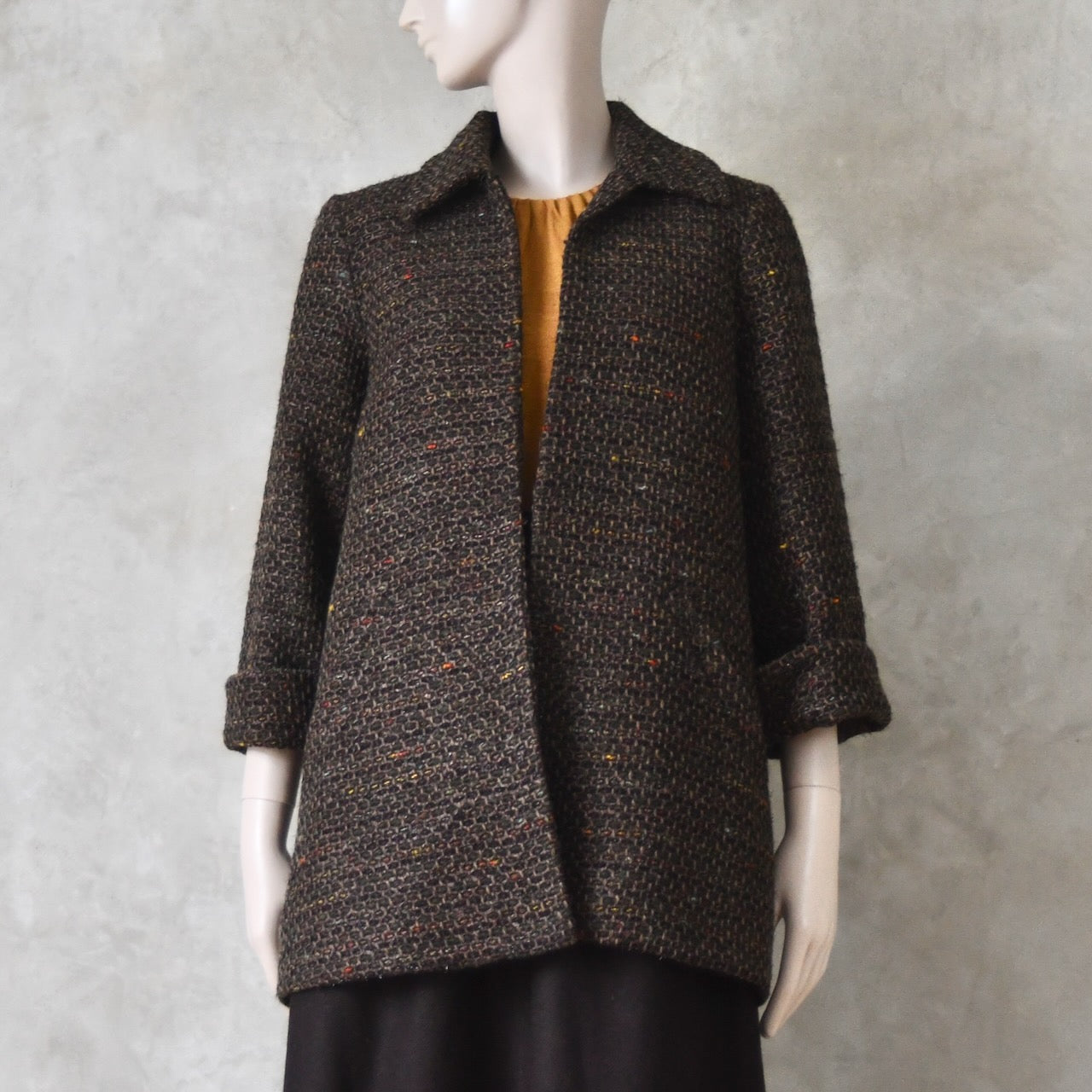Swing Jacket in Brown Patterned Linton Tweeds Boucle
