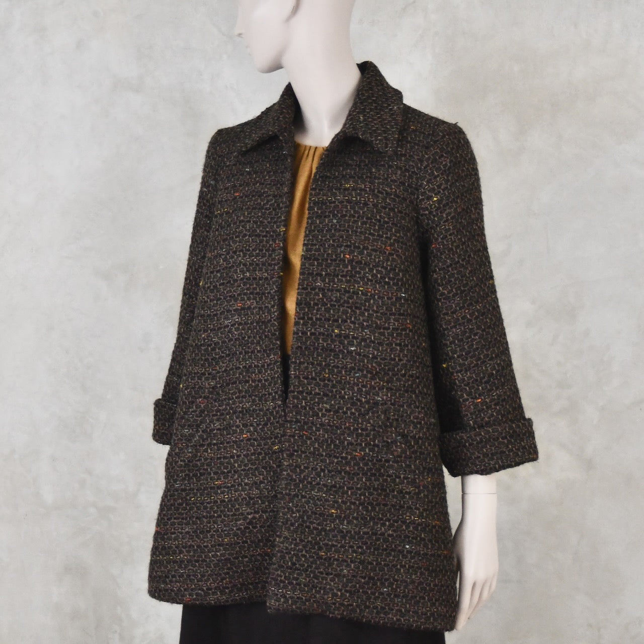 Swing Jacket in Brown Patterned Linton Tweeds Boucle