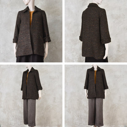 Chaqueta Swing de Mezcla de Lana Bouclé Naranja Quemado
