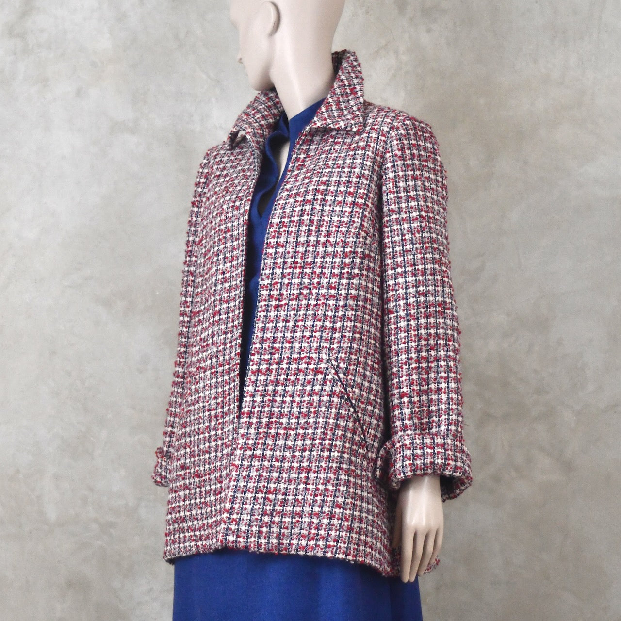 10 – Swing Jacket in Red Patterned Linton Tweeds Boucle