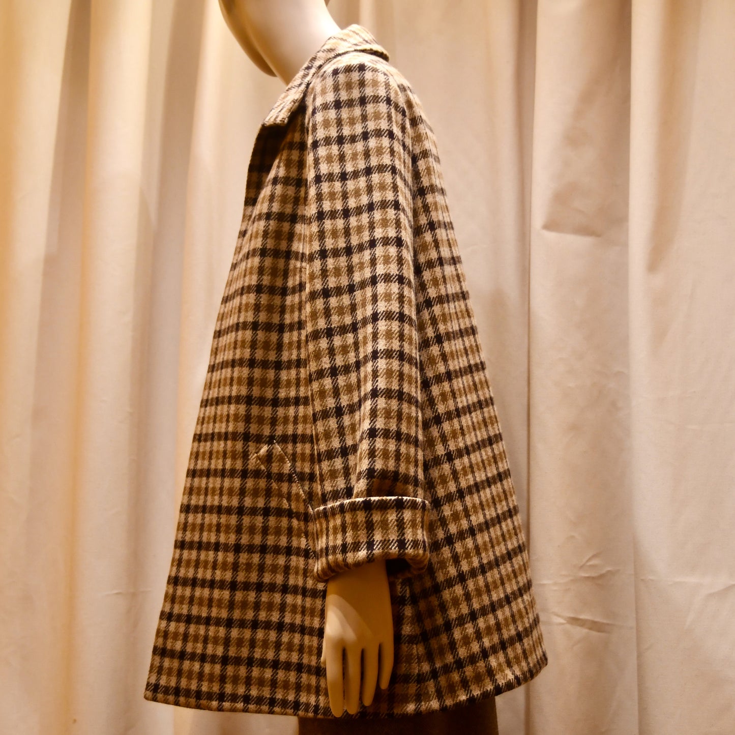Swing Jacket in Gunclub Check Merino Flannel, featuring long sleeves and a collar. Flannel from Fox Brothers. Handmade in Great Britain.