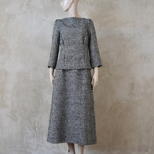 The Tailored Skirt Suit in Black and Offwhite Linton Tweeds Bouclé