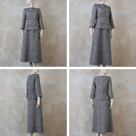 The Tailored Skirt Suit in Black and Offwhite Linton Tweeds Bouclé