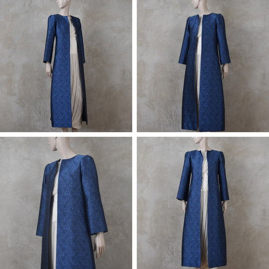 8 – Blue Flower Brocade A-Line Coat