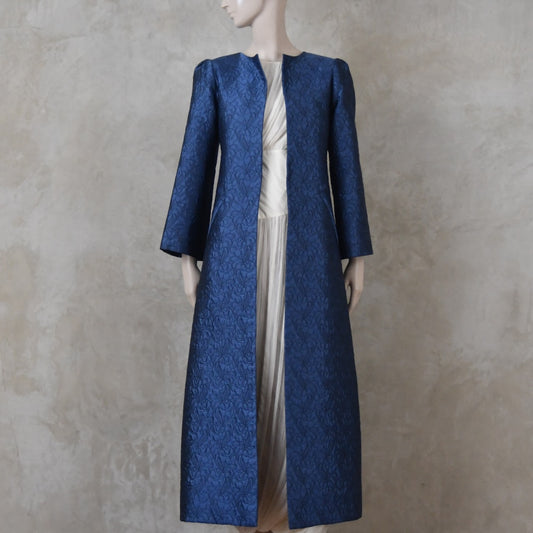 8 – Blue Flower Brocade A-Line Coat