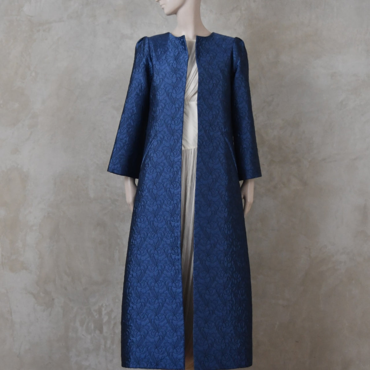 8 – Blue Flower Brocade A-Line Coat