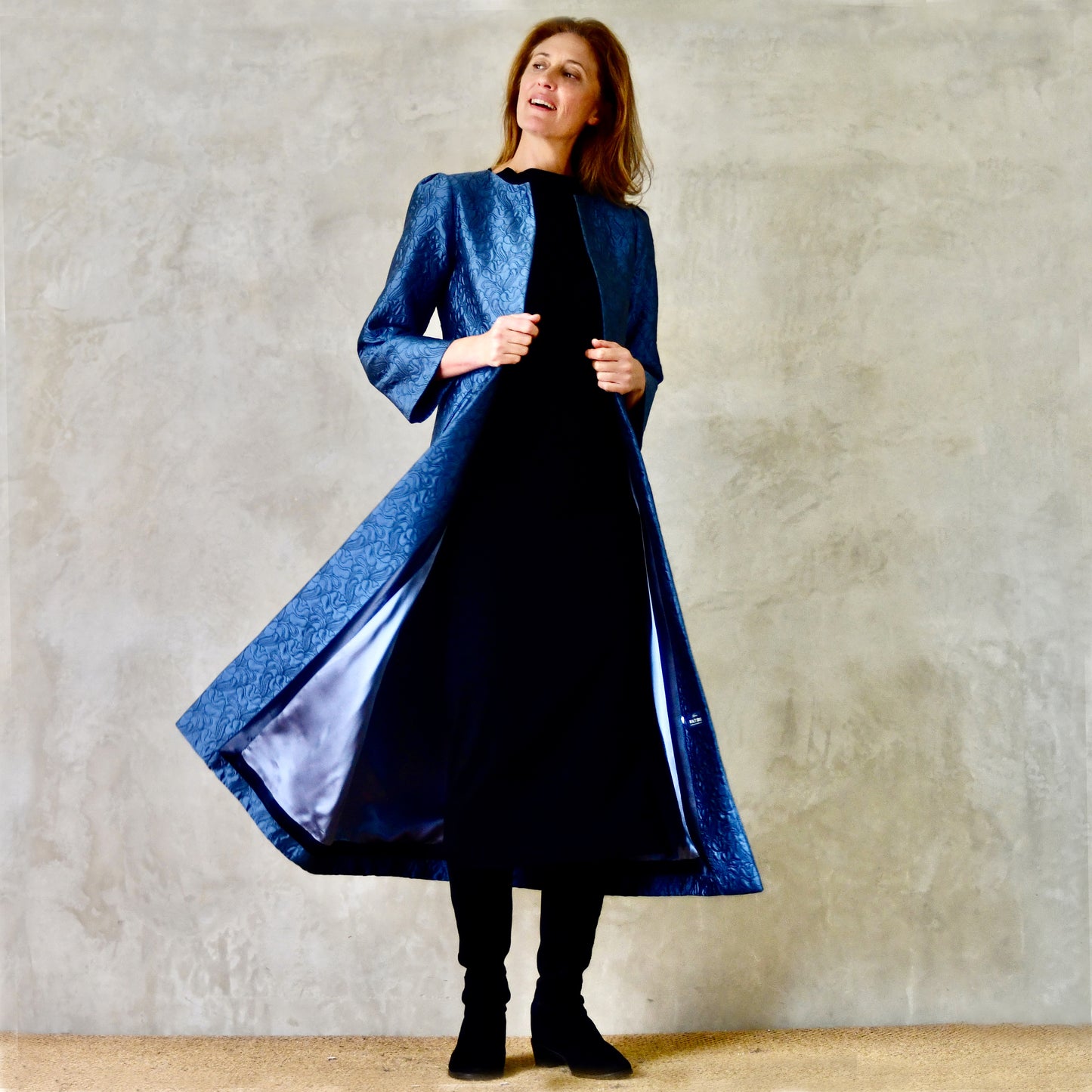 The Bell Coat in Blue Flower Brocade