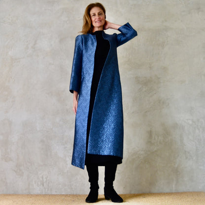 The Bell Coat in Blue Flower Brocade