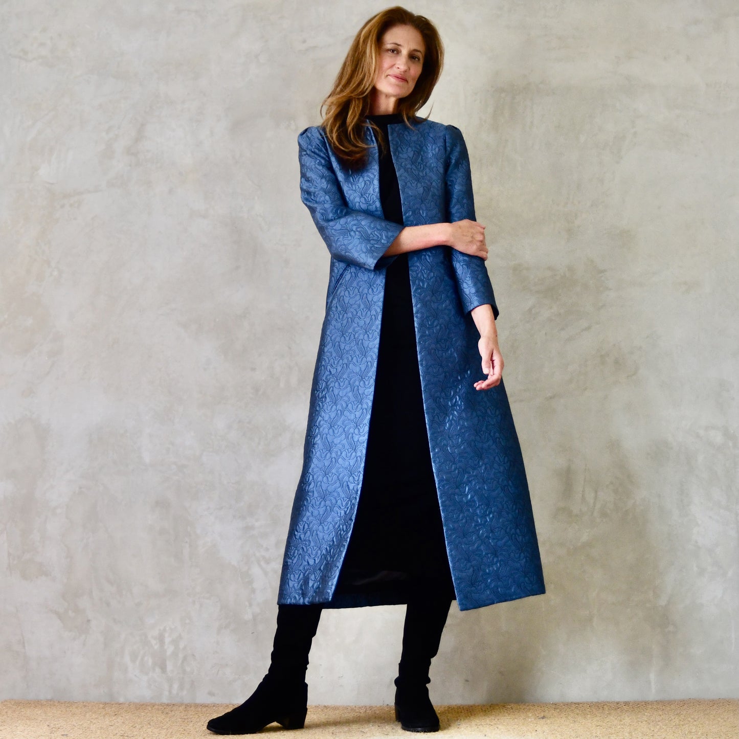 The Bell Coat in Blue Flower Brocade