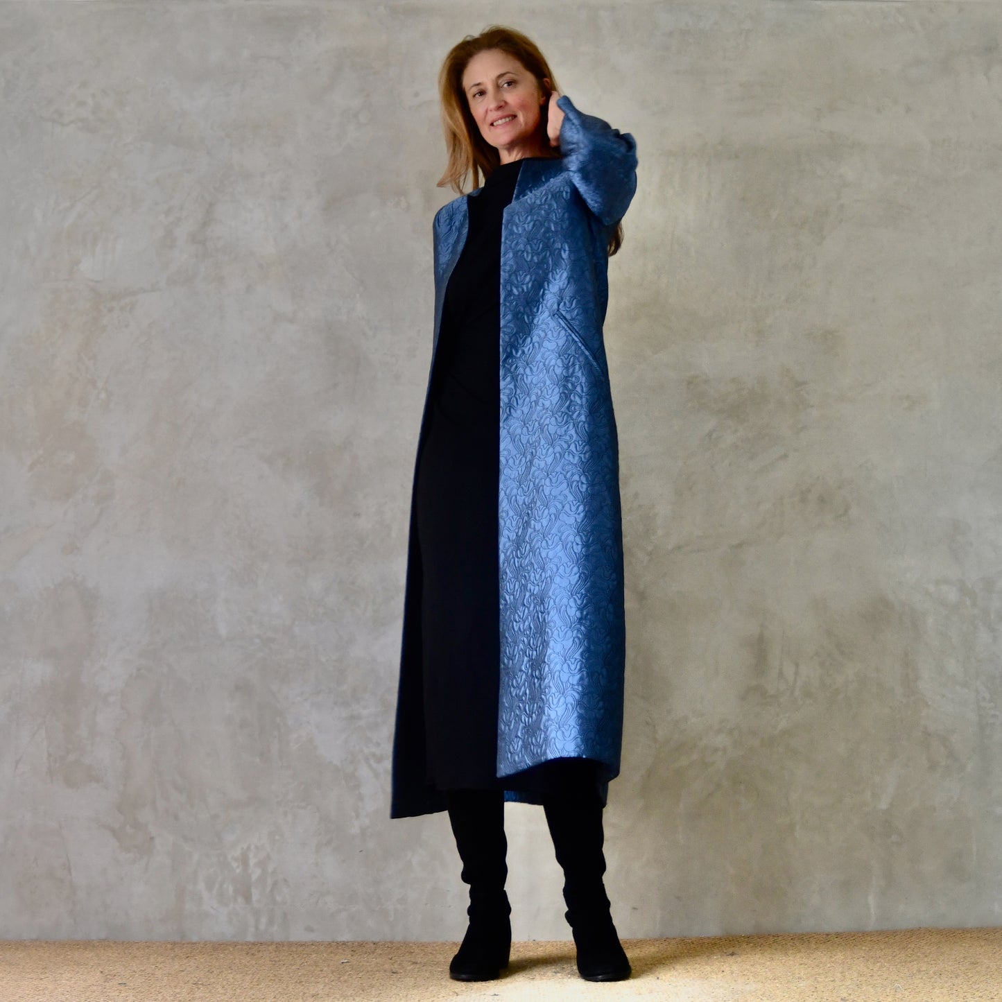 8 – The Bell Coat in Blue Flower Brocade