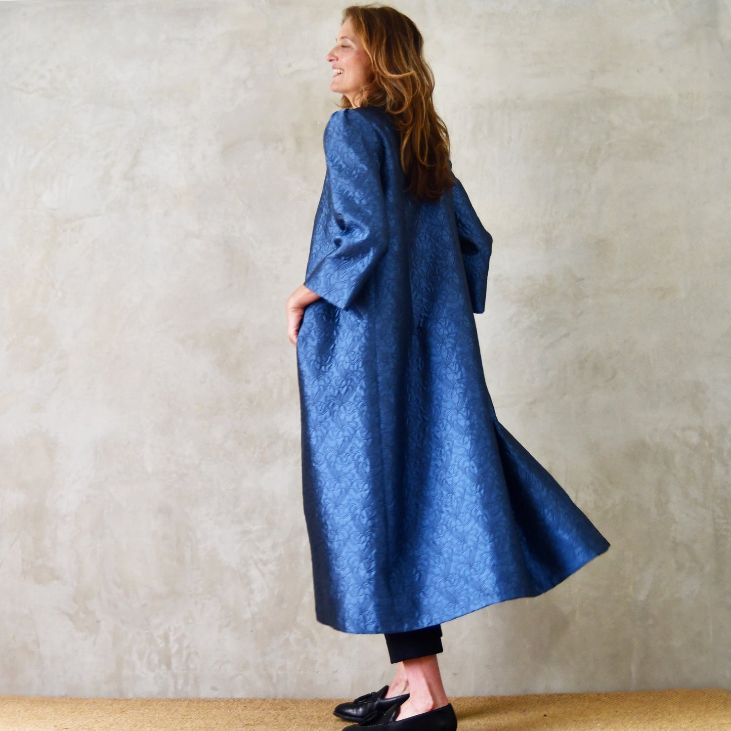 8 – The Bell Coat in Blue Flower Brocade